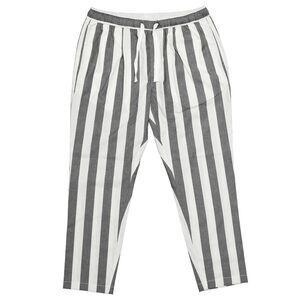 Mens Pants Joggers Gray White Striped Drawstring Loose Harem Casual Beach Medium